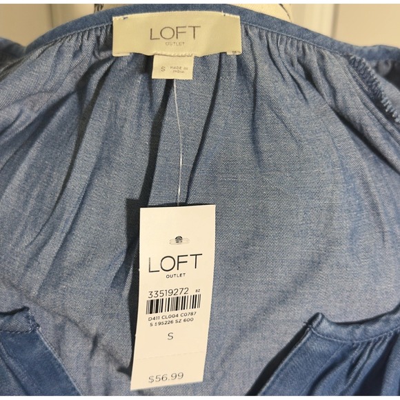 LOFT Blouse‎ Women's XS Blue Button Up Long Sleeve Lightweight 100% Cotton - Picture 5 of 8